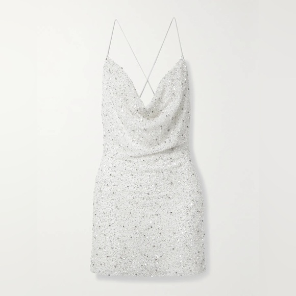 RETROFETE Mich Draped Embellished Tulle Mini Dress White and Silver Size Small - Picture 8 of 12